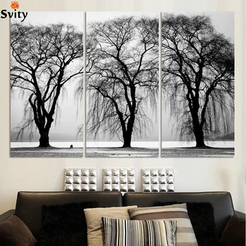 

3pcs/set Hot Selling Free shipping white black Trees Canvas Art Modern Home Wall Decorative HD Print Painting no frame