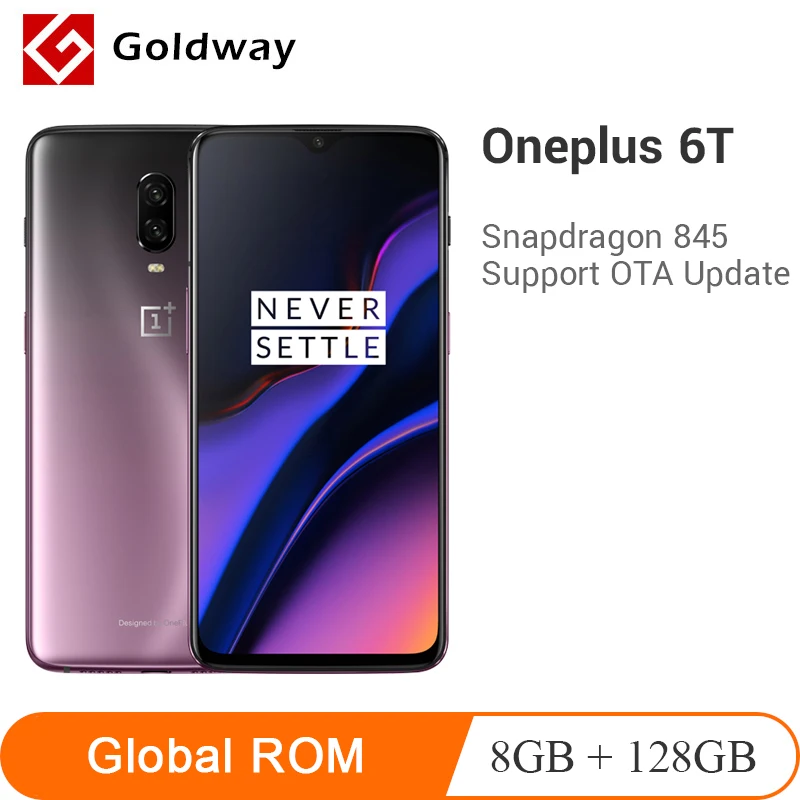 

Original Oneplus 6T 6 T 8GB RAM 128GB ROM Smartphone Snapdragon 845 Octa Core 6.41" 19.5:9 20MP AI Dual Camera NFC Mobile Phone