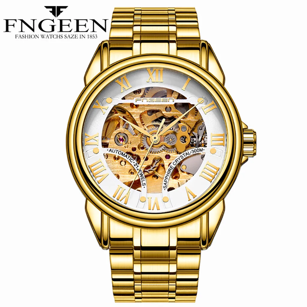 FNGEEN الرجال ووتش مقاومة للماء الفولاذ المقاوم للصدأ التلقائي ساعات آلية رجل 2019 erkek كول الساعاتي zegarek meski