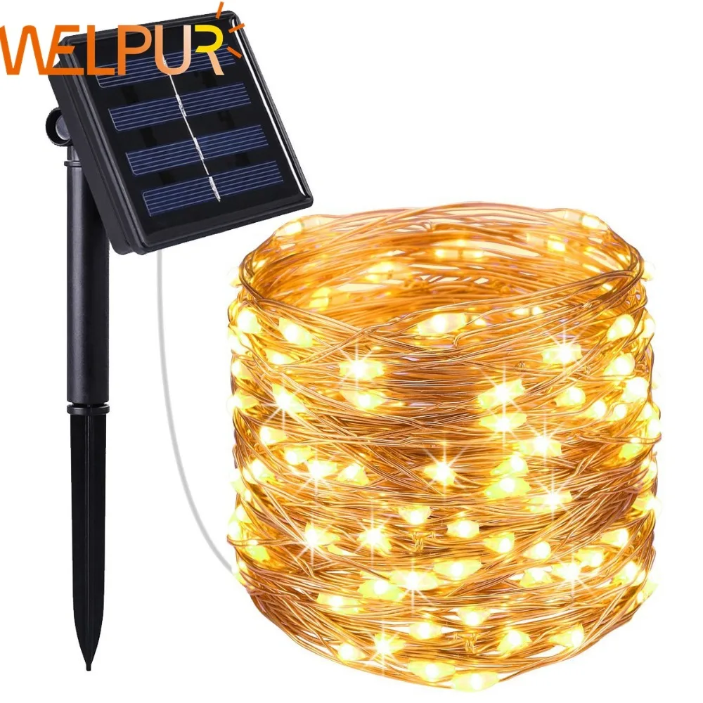 2 Packs Solar String Lights,33Ft 100LEDs IP65 Waterproof Decorative Copper Wire String Lights for Party,Garden,Wedding,Christmas