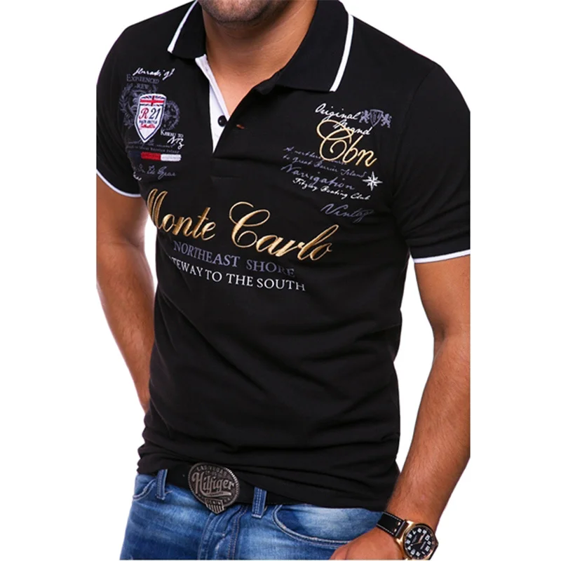 ZOGAA, Мужская рубашка поло, короткий рукав, летняя мода, принт с буквами, 4XL Размер, брендовые качественные повседневные Костюмы, топы, футболки для мужчин - Цвет: Черный