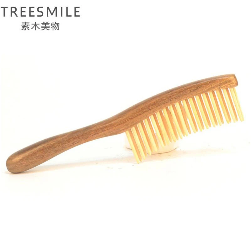 

TREESMILE 1PC sandalwood double row comb anti-static head brush handmade natural curly hair hairstyle modeling tools D50