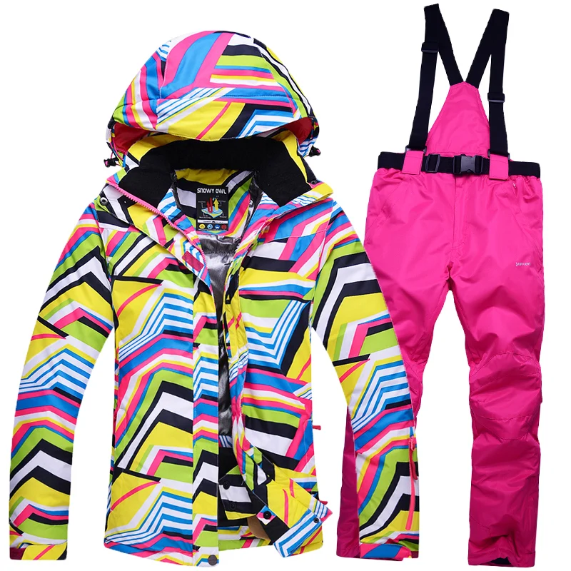 

HOT New Women Ski Jacket+Pants Outdoor Sport Wear Snowboard Skiing Suit Windproof Waterproof Super Warm Thicken Thermal Suit Set