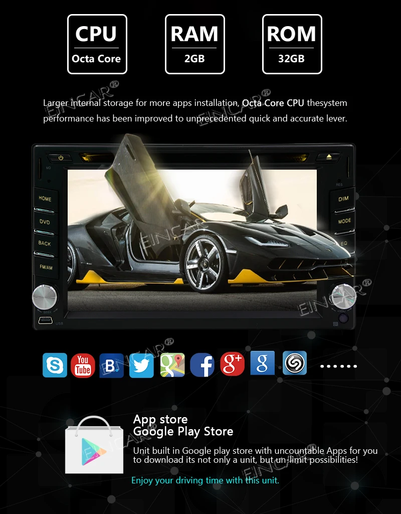 Excellent Navigation Support 3G 4G WiFi Mirror Link 1080P OBD2 SWC Dual Camera Eincar Android 8.1 Oreo OS Car Stereo Double Din 6.2 Inch 3 Excellent Navigation Support 3G 4G WiFi Mirror Link 1080P OBD2 SWC Dual Camera Eincar Android 8.1 Oreo OS Car Stereo Double Din 6.2 Inch 3