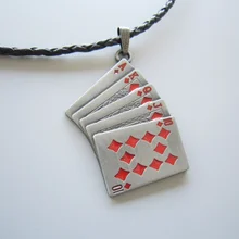 Красная эмаль Королевский Флеш покер карты металла Шарм Подвеска кожаная ожерелье шеи галстук