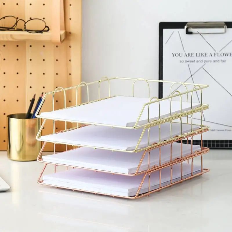 الشمال المعادن سلة التخزين روز الذهب مكتب سطح المكتب A4Paper تخزين الرف تكويم مجلة التشطيب سلة مجلد حفظ الملفات المنظم