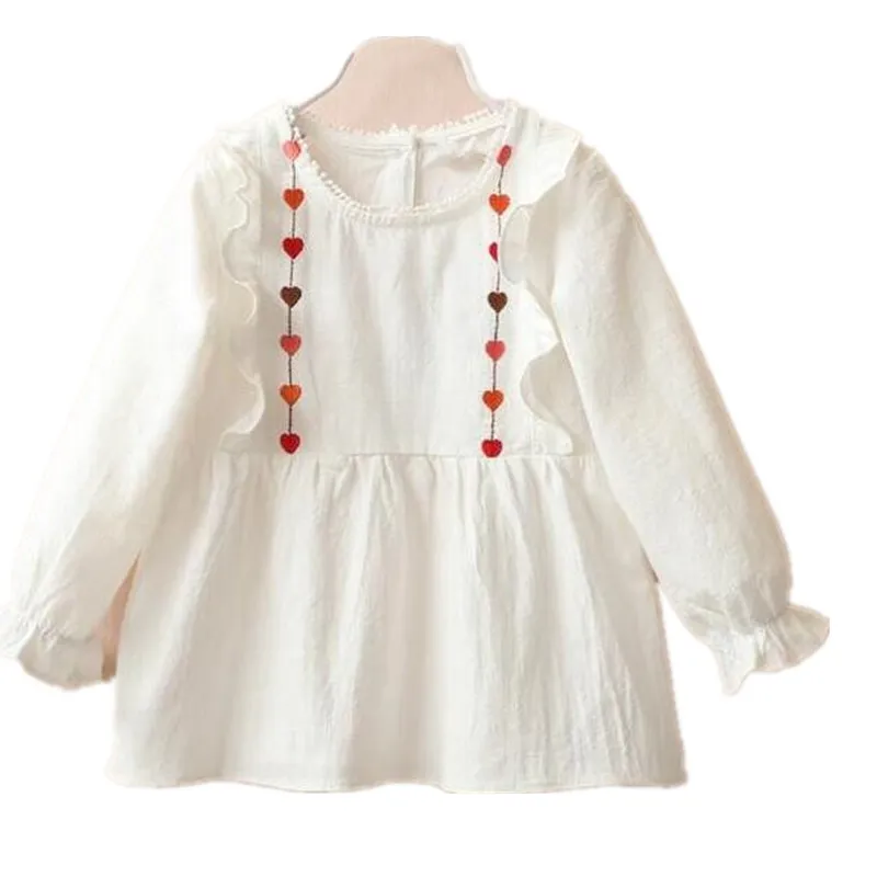 

Autumn baby girl Dress white long sleeve kids dresses for Girl Clothes Embroidery heart children holiday clothes christmas