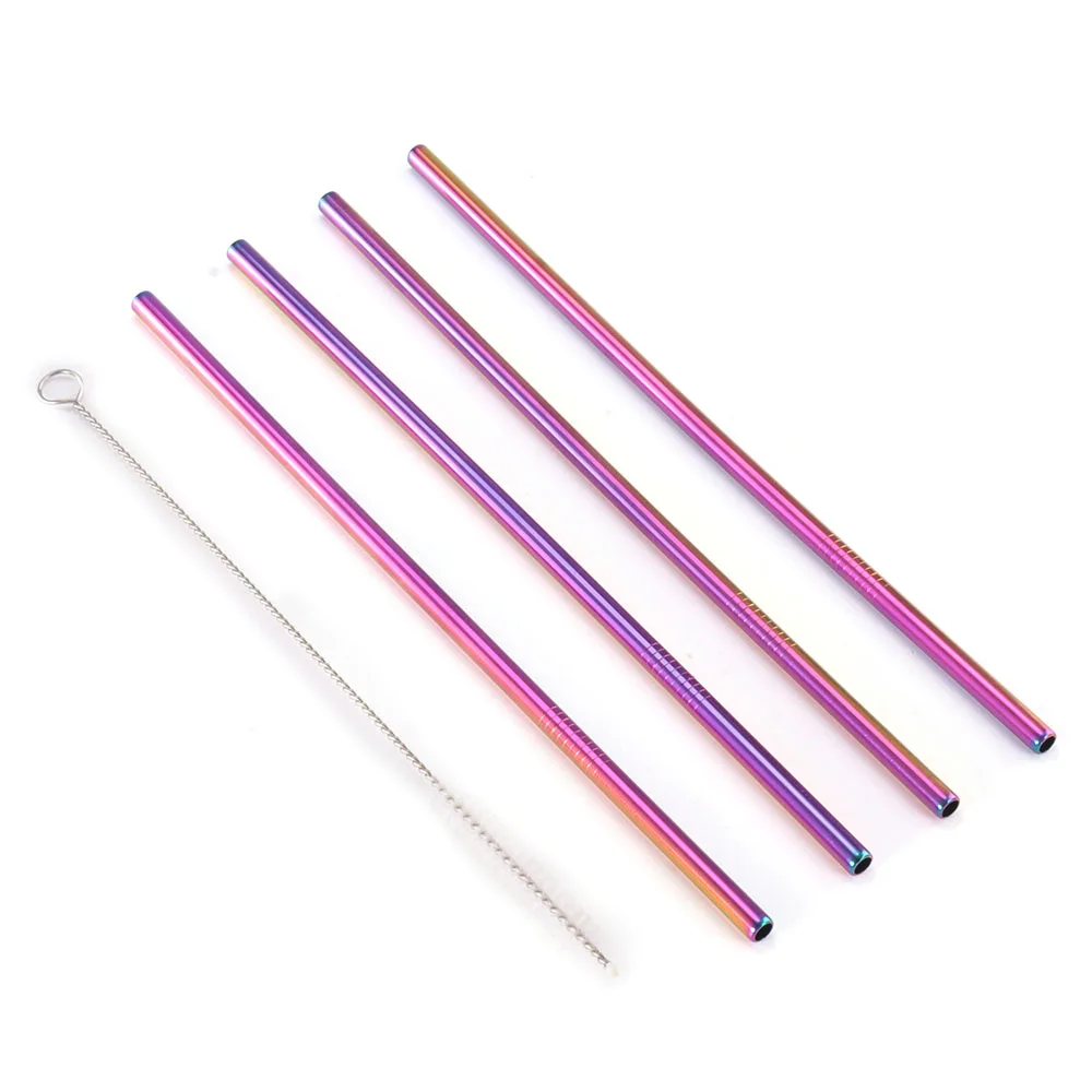 Lemonbest 4pc 8.5in 304 Stainless Steel Bend&Straight Straws Reusable