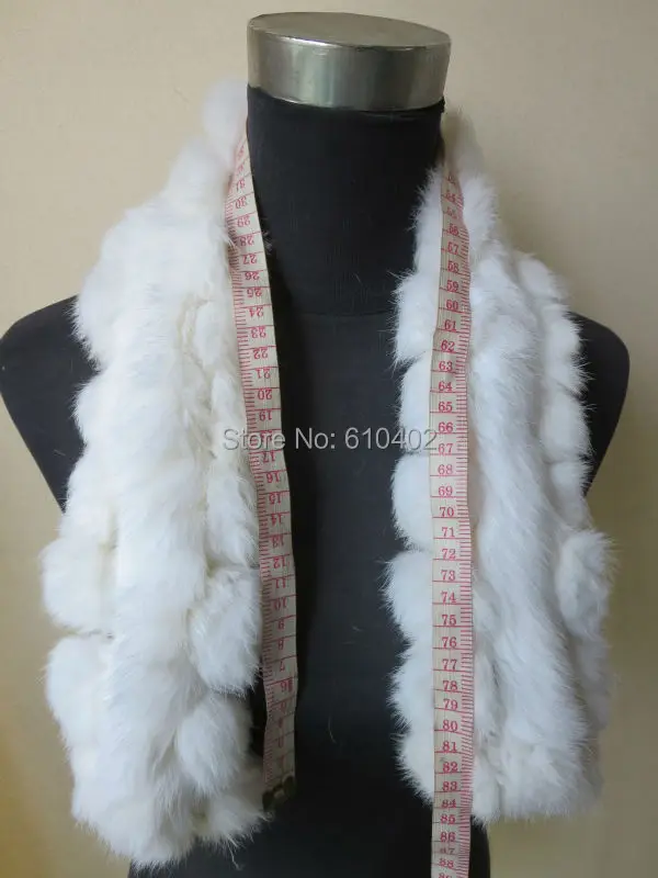 Новейший женский шарф ручной работы из натурального кроличьего меха с шарфом с шаром шейный платок Белый