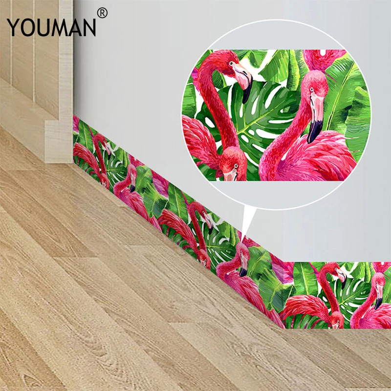 

Modern Flamingo Cartoon 3D Sticker Wallpaper Waterproof Self-adhesive Waist lines Wall Border Sticker for Kitchen Bathroom Decor
