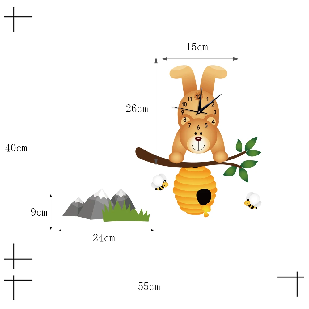 DIY 3D стены Стикеры милые повесить медведь на дереве узор толстые стены наклейки мультфильм настенные часы кварцевые Мода часы настенные