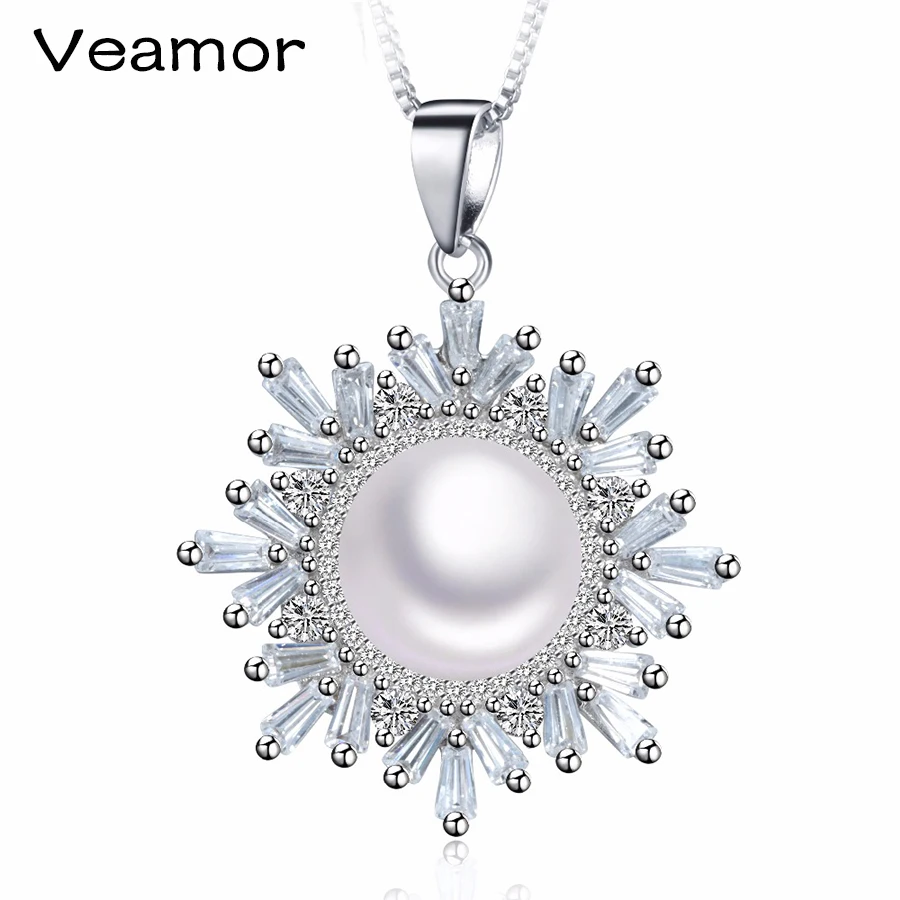 

Luxury Jerwelry 11-12MM Large Pearl Pendant Necklace Top quality Snowflakes Necklace for women 925 silver gift pendant