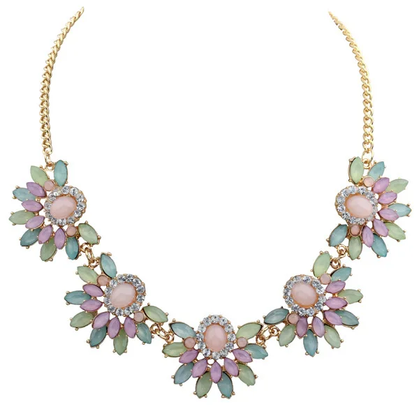 2014 New Vintage Metal Exaggerated Punk Resin Drop Flowers Alloy Chunky Choker Statement Necklace Fashion Jewelry For Women | Украшения и