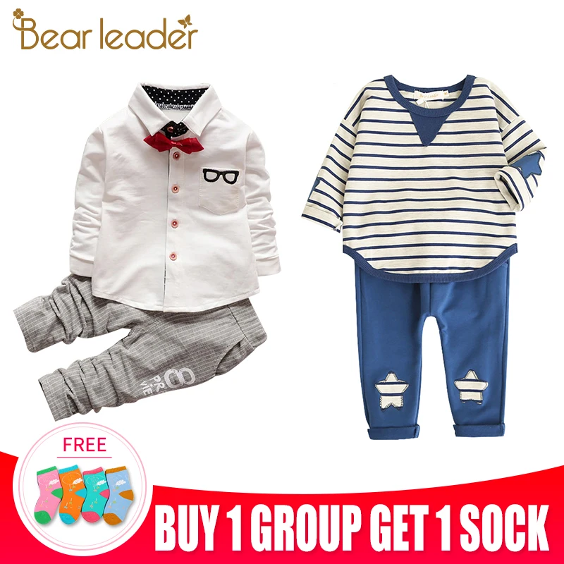 Bear leader/Детские комплекты одежды г. Новые Стильные комплекты одежды для малышей аппликация на футболку с карманом и штаны От 1 до 4 лет одежды для детей из 2 предметов