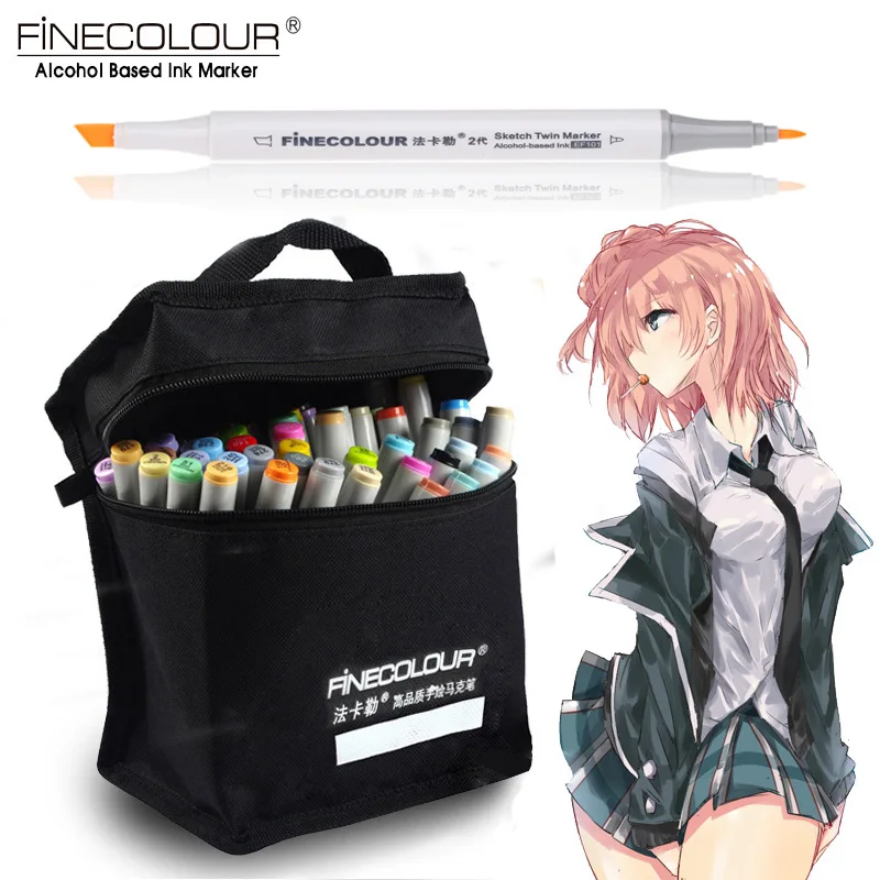 

FINECOLOUR 72 custom Colors Artist Double Headed Sketch Marker Set Alcohol Based Manga Art Markers for Design Supplies