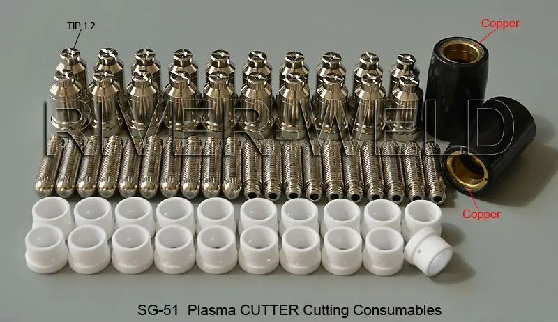 

62pcs SG-51 Plasma Cutter Cutting Consumables KIT Electrodes Nozzles/Tips 60Amp 1.2mm FIT CUT-50 CUT-60
