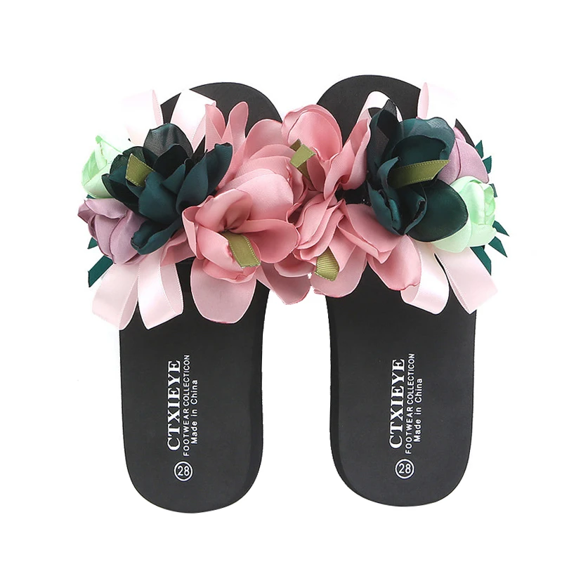 Summer Fashion Kids Slippers Artificial Flower Girls Flip Flops Beach Shoes Children Comfortable Rhinestone Slippers For Girls