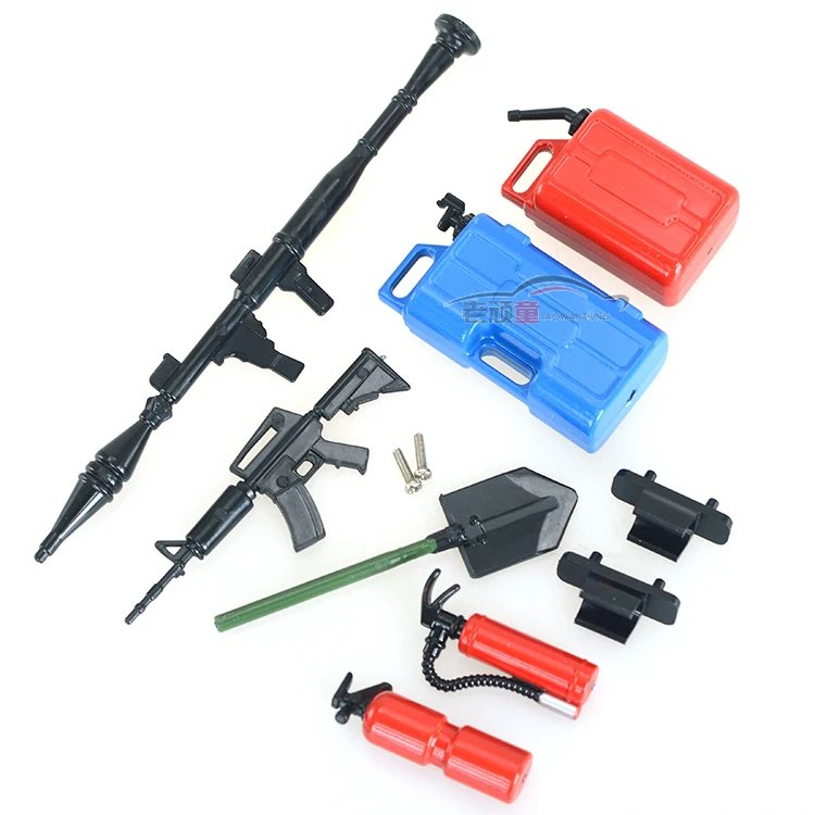 

1/10 simulation of high quality climbing car decoration simulation rig fire extinguisher military shovel tank bazooka set M4A1