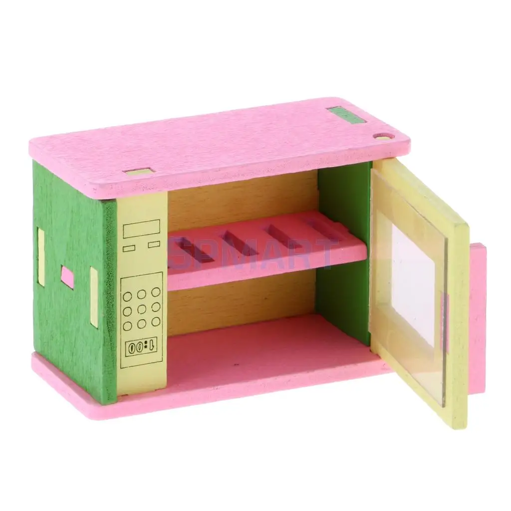 Colorful Wood Cookware Refrigerator Dollhouse Miniature Life Scenes Ornament