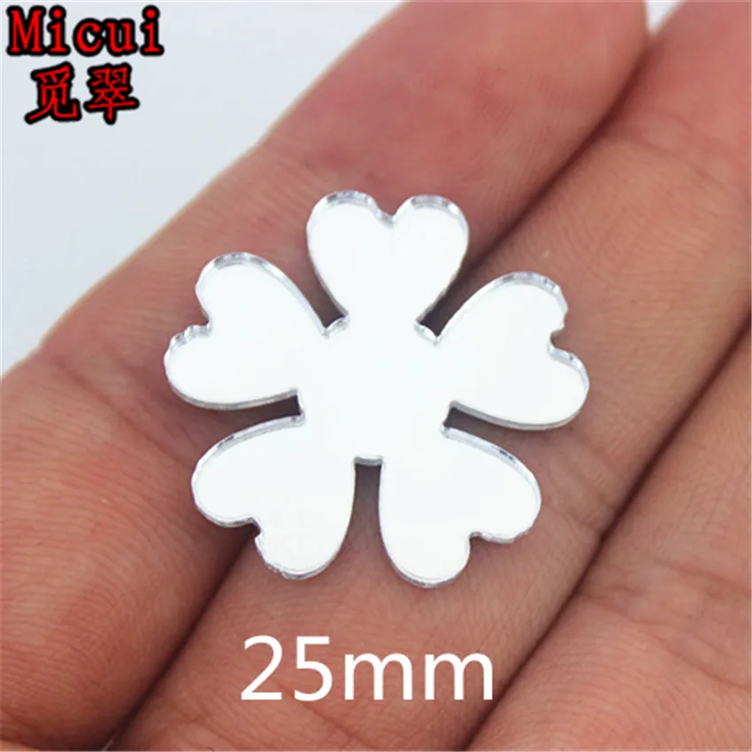 Micui 20pcs 25mm Flower Shape Clear Mirror Hot fix Acrylic Rhinestones Shiny Crystal for Costume trim MC3000B | Дом и сад
