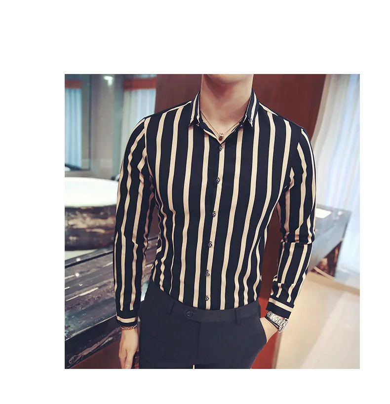 Мужская рубашка Новый yc037 * 2017 метросексуал человек полосатая кофта с длинными рукавами Размер корейской Тонкий Повседневная рубашка