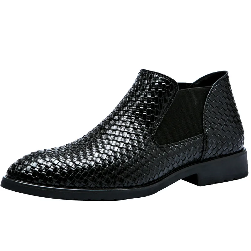 

Spring summer new mens shoes formal business suit hand-woven men's leather Chelsea boots Solid Slip-On men dress shoe Yasialiya