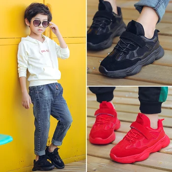

2019 New Kids Sneakers Spring Autumn Solid Color Boys Sneakers Outdoor Shoes Hook Loop Children Casual Shoes Breathable 27-37