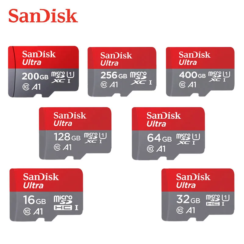 Двойной флеш-накопитель SanDisk A1 Micro SD Card 64 Гб 100 МБ/с. 16 Гб оперативной памяти, 32 Гб встроенной памяти, 128 ГБ 256 200 400 U1 Class 10 карта памяти microsd флэш-карты памяти