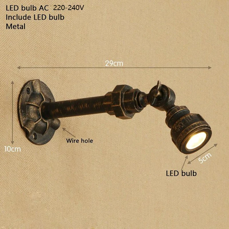 Nordic loft iron rust Water pipe retro adjustable wall lamp LED sconce lights modern luminaire for living room bedroom kitchen | Освещение