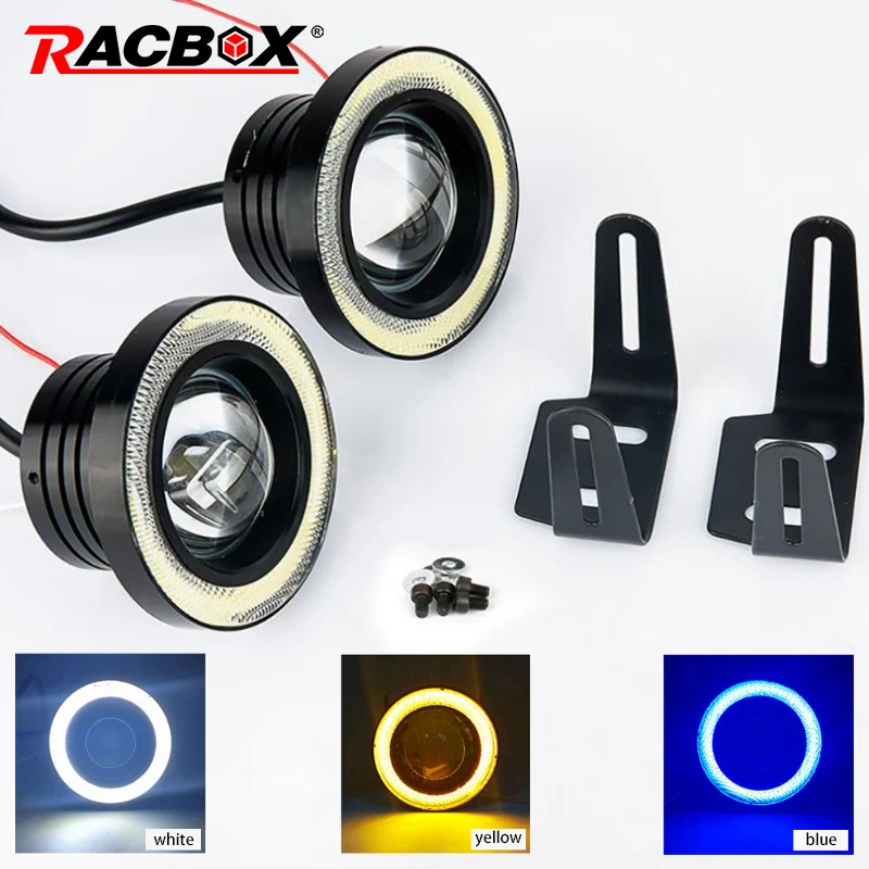 

2pcs 2.5inch DRL Angel eyes car fog light Universal Led Car Headlight Lamp running Super Bright Projector Lens Auto fog assembly
