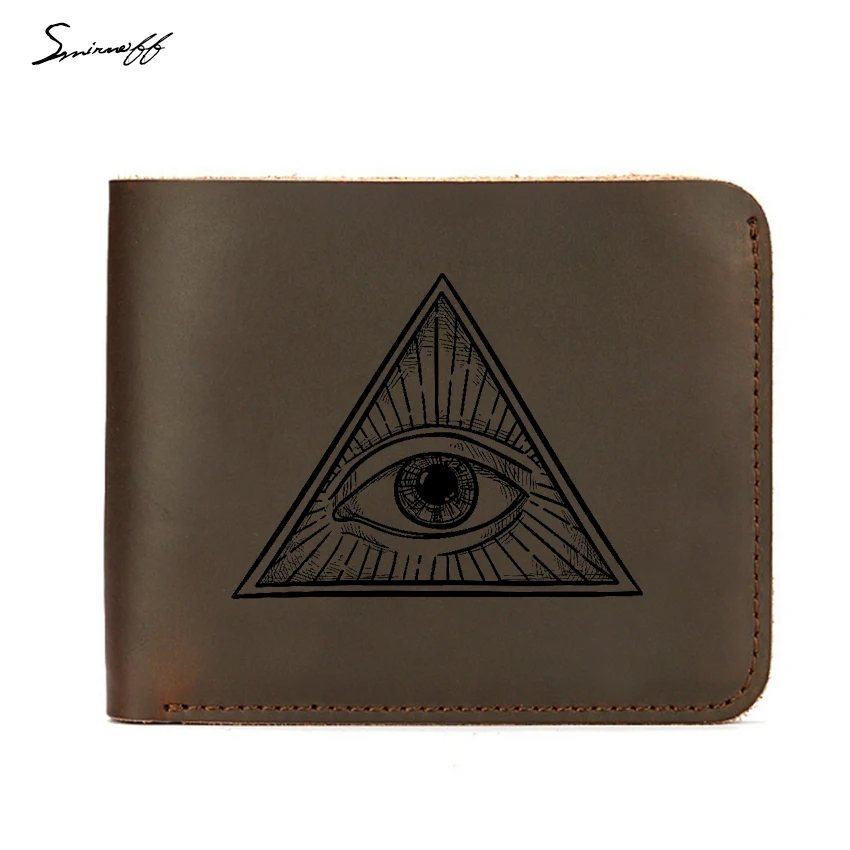 

smirnoff Leather Short Purses All-seeing eye of God Retro Men wallet Real Leather Card Holders Purse Simple Wallet Men