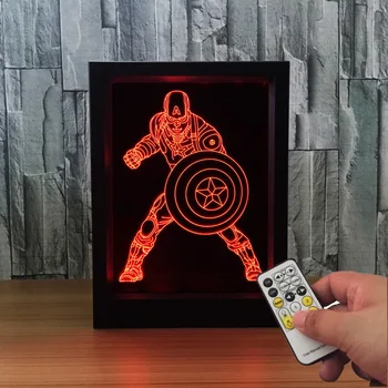 

3D Novelty Light Captain America Photo Frame Led Night Light 7 Color Changing Table Lamp for Kids Gift