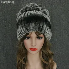 Продажа 2017 зима шапочки hat для женщин трикотажные рекс кролика hat с fox мех цветок топ free размер повседневная женская шляпа