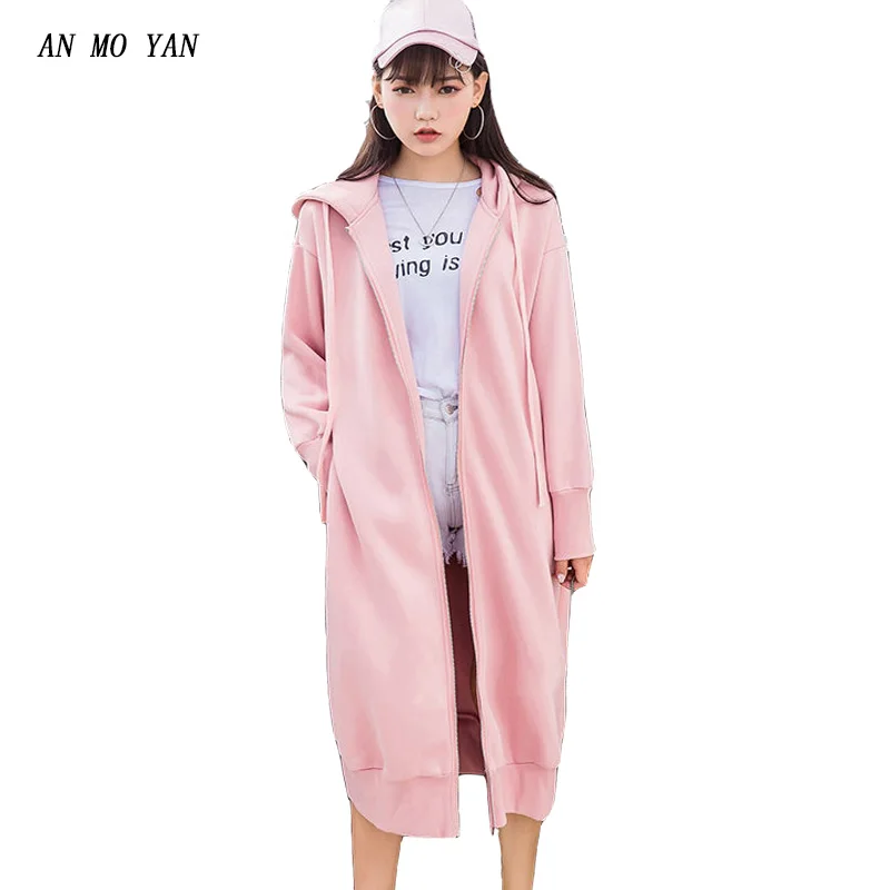 

AN MO YAN 2018 New Product Autumn And Winter Warm Women's Clothing Long Jacket Cute Pink Tops Sweet Style Female Loose Jackets