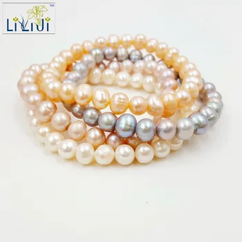 

Lii Ji 4 pcs Natural White Pink Purple Grey Freshwater Pearl Jewelry 7-8mm Bracelet Total size about 7.5''