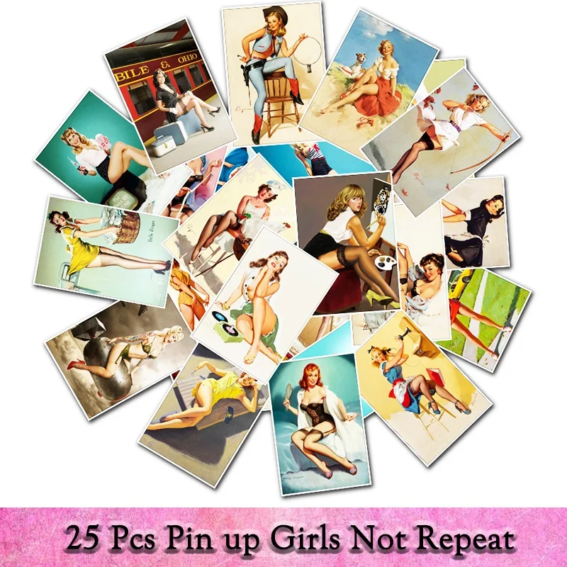 

25Pcs/set Pin up Girls Retro Sexy Beauty Girls Stickers for Laptop Car Suitcase Phone Motorcycle Luggage Decal Toys for Gift