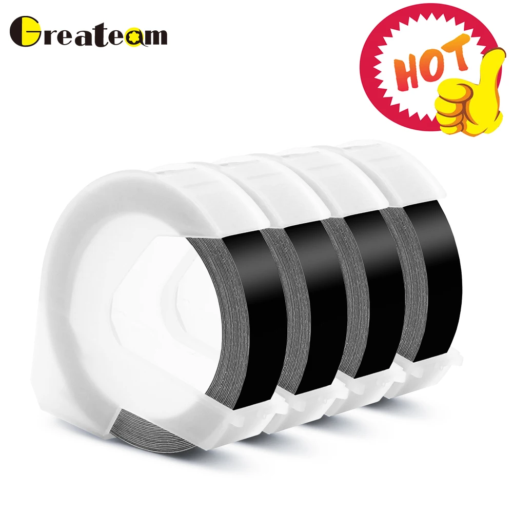 

Greateam 4 rolls 9MM Dymo 3D Plastic Black Color Embossing Tapes for PVC Embossing Label Makers DYMO 1011 1610 12965 MOTEX E101