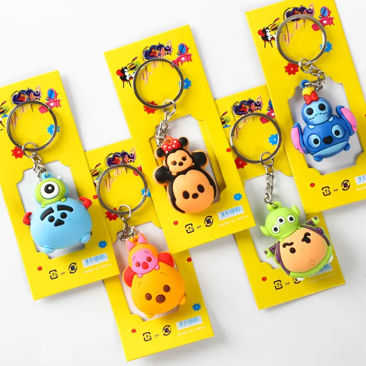 

5 pcs/set Anime mini lot keychains Minnie and Mickey mouse Stitch Mr.Q figures PVC pendants 4cm for gifts