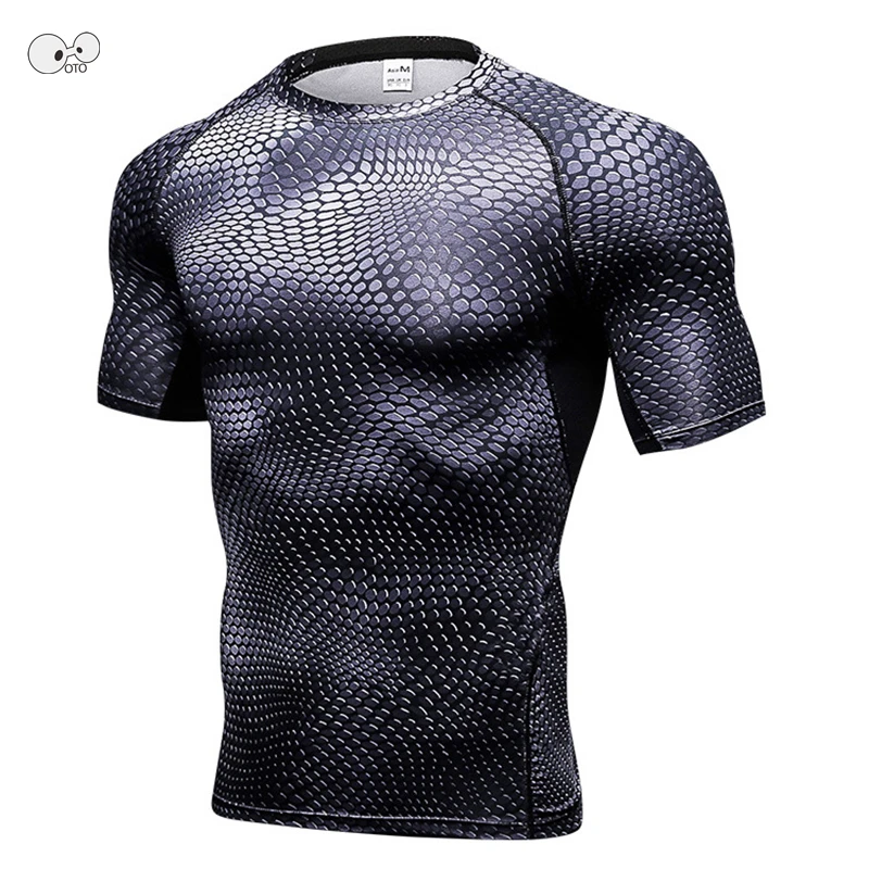 3d Full Printed Mens Running Compression Shirt Base Layer Short Sleeve