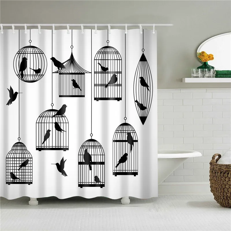 

Bird Cage Printed Shower Curtains Bathroom Curtain Polyester Washable Bath Screen cortina ducha Home Decoration