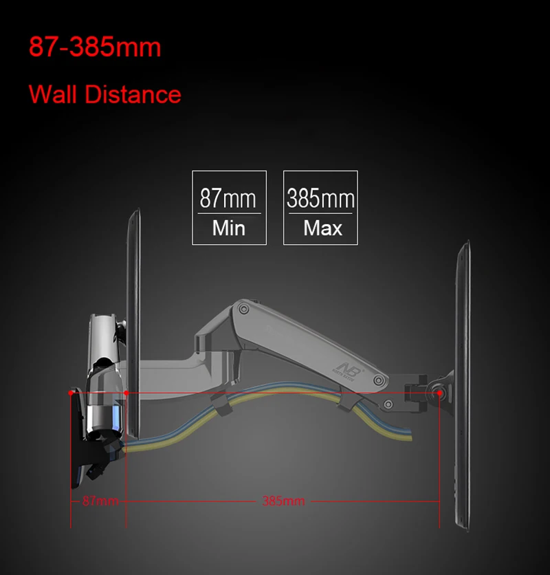 NB F150 алюминиевый сплав 360 градусов 1"-27" держатель для монитора газовый пружинный кронштейн светодиодный ЖК-телевизор настенное крепление загрузка 2-7 кг