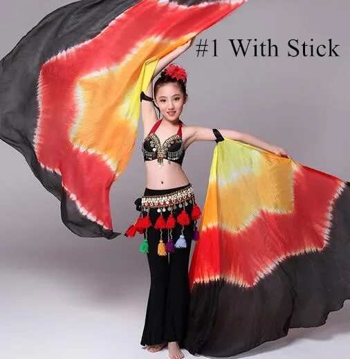 With Stick 1 пара = 2 шт., реквизит для выступлений на сцене, полукруглый, для рук, для танца живота, шелковые вуали Isis Wings, для детей, для девочек, для девушек, цвет - Цвет: With Stick