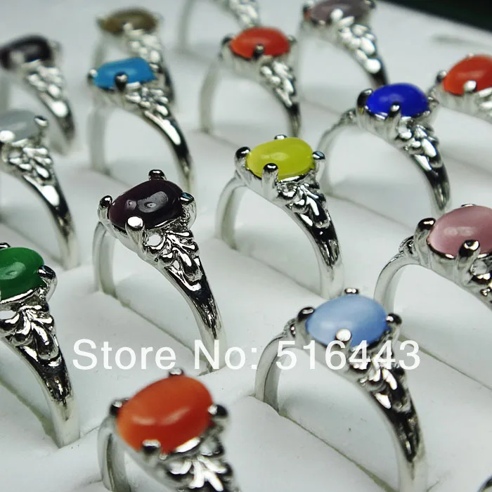 Wholesale Lots 50pcs mix Cat eye gemstone Rings Silver Plated Ring Jewelry FREE 