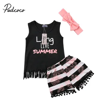 

pudcoco 1-6Y 3PCS Toddler Baby Kids Girl LONG LIVE SUMMER letter Tank Vest Tops +Shrots Outfit Clothes clothing Set