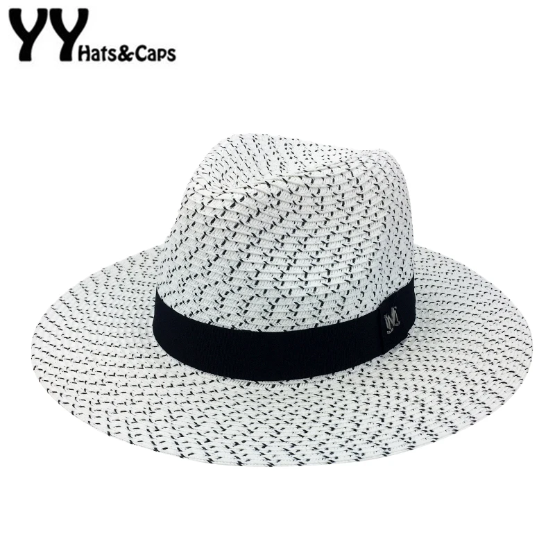 سترو بنما القبعات للرجال الصيف شاطئ قبعة واسعة بريم الجاز قبعة سوداء بيضاء الشمس قناع قبعة سومبريرو فيرانو موهير YY18047