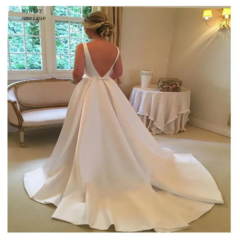 Пикантные Белый сатин Поезд свадебное платье 2020 Robe De Mariage см элегантные с