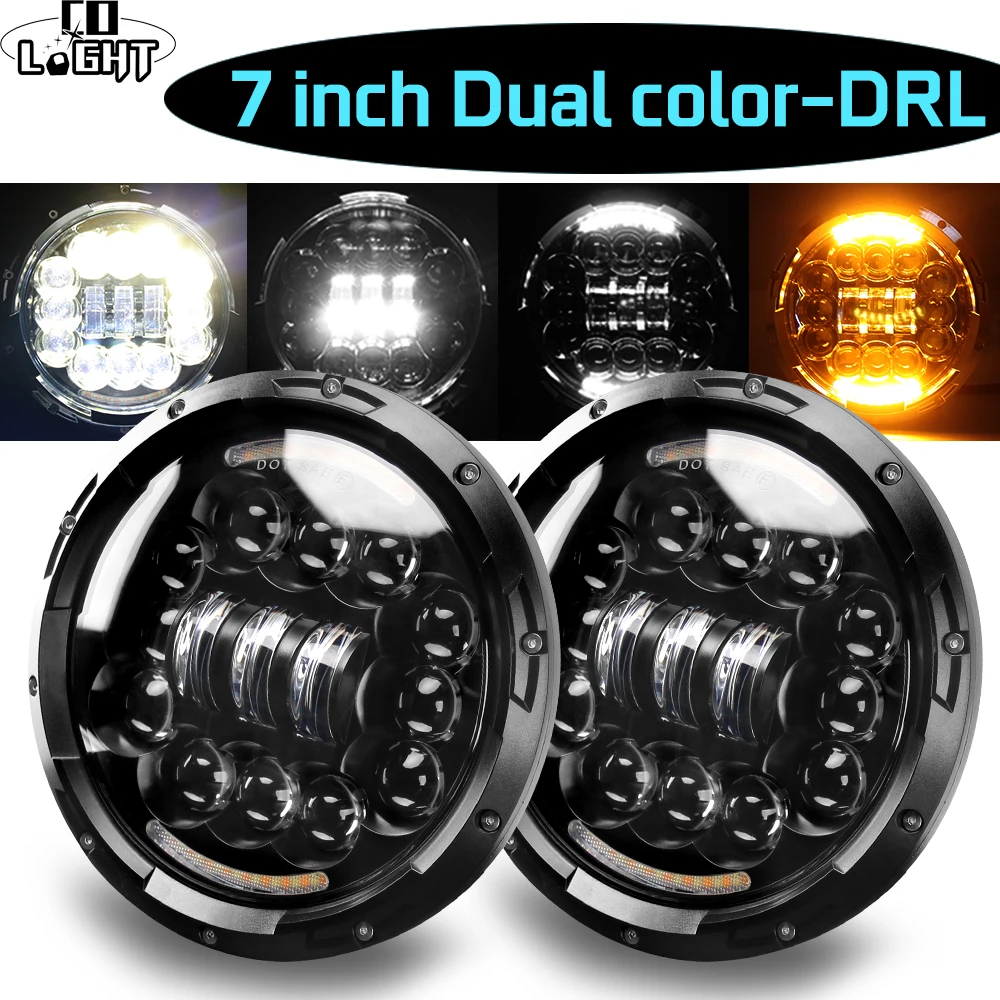 

CO LIGHT 7inch LED Headlights Angle Eyes Turn Singal 180W Hi/Low 7" Round Headlamp DRL 12V 24V for Lada 4x4 Niva Land Rover Jeep