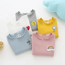 Oklady Girls T-shirt Autumn New Children’s Clothing Baby Wild Bottom Shirt Children’s Cotton Embroidered Shirt