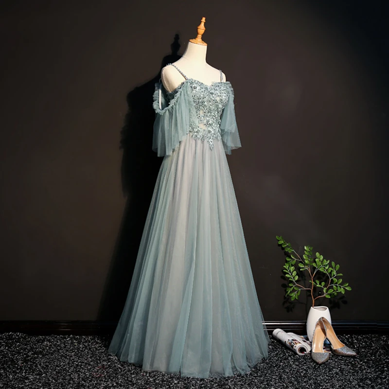 Спагетти ремень вечернее платье женское вечернее платье Кружева Бисероплетение линии вечерние платья для выпускного вечера с цветами