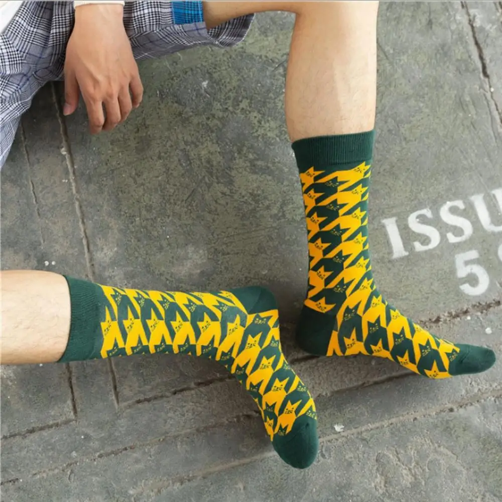 Новые модные длинные мужские хлопковые носки с принтом «гусиные лапки» для скейтборда мужские прикрывающие лодыжки носки подарки для мужчин 5 цветов